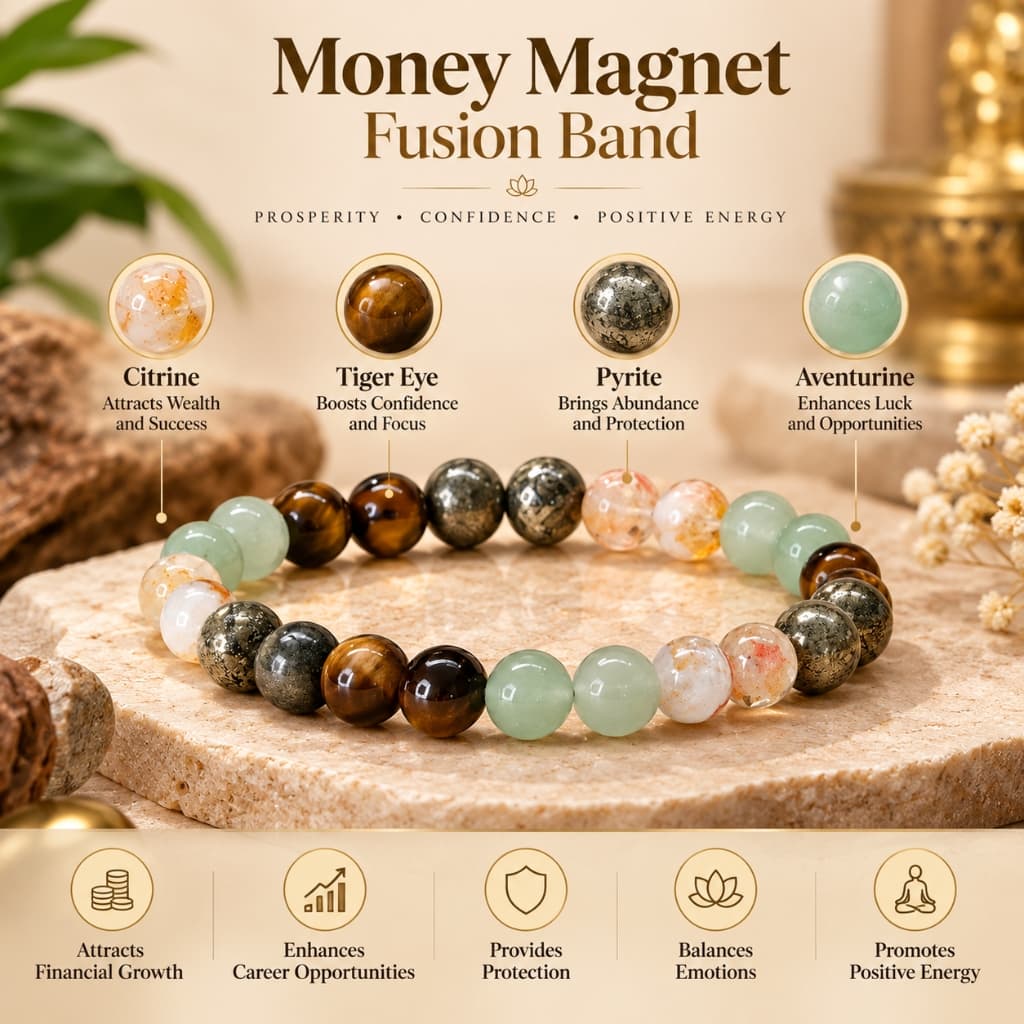 Money Magnet Fusion Band – Pyrite, Tiger Eye, Citrine & Aventurine Beads