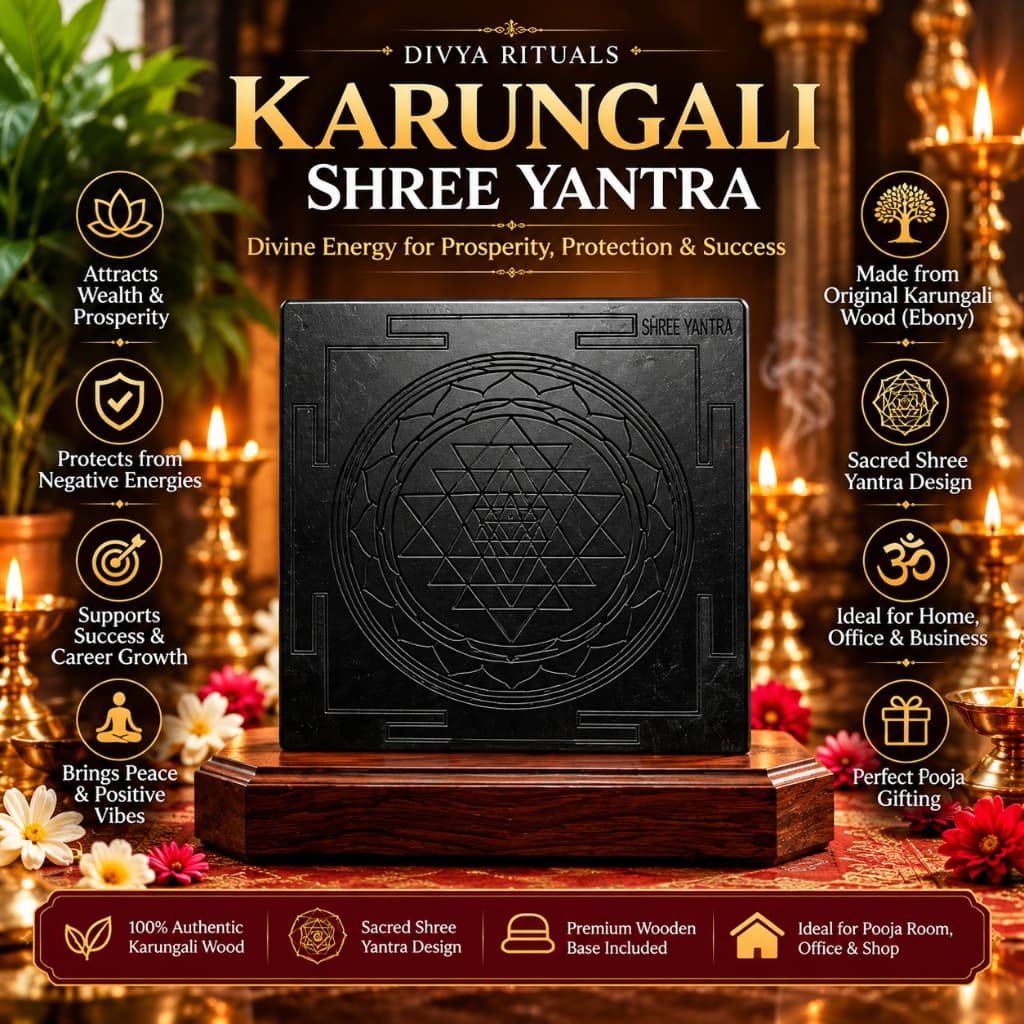 Karungali Shree Yantra – Original Ebony Wood on Premium Wooden Base