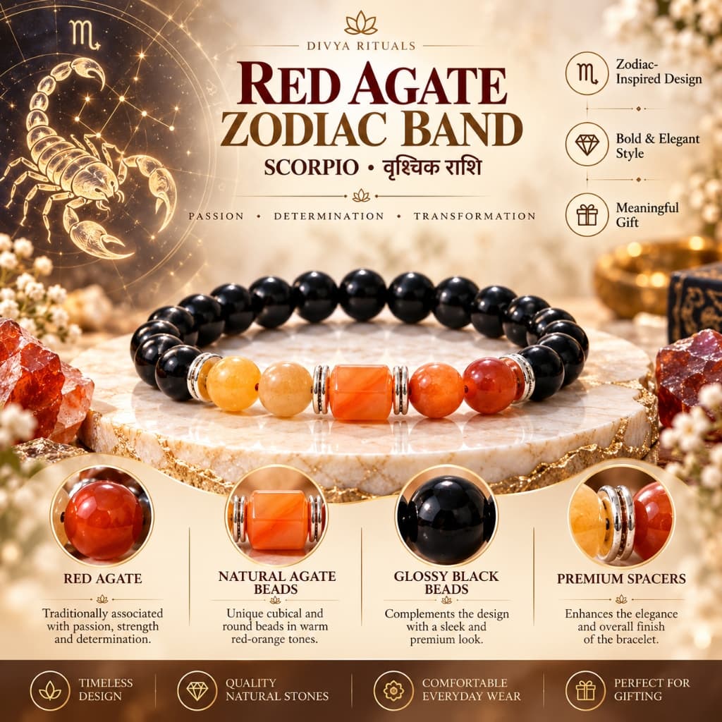 Red Agate Zodiac Band – Scorpio (वृश्चिक राशि)