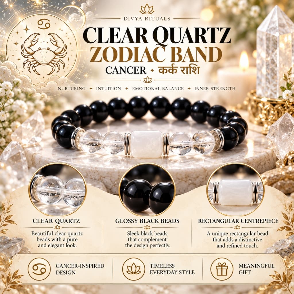 Clear Quartz Zodiac Band – Cancer (कर्क राशि)