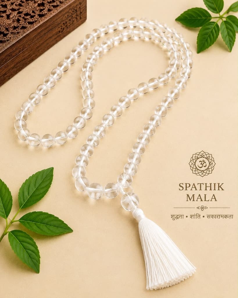 Sphatik Mala – 108 Beads (Clear Quartz Crystal)