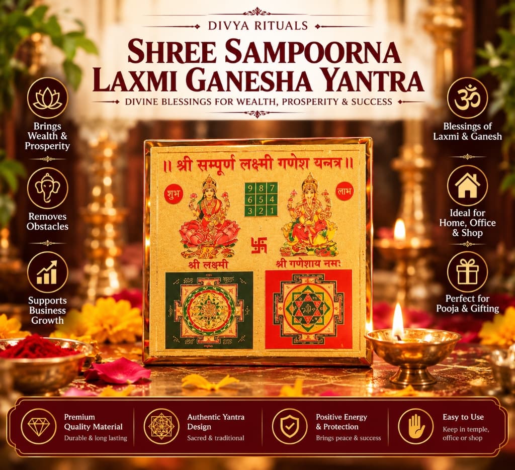 Shree Sampoorna Laxmi Ganesha Yantra – Consecrated Gold Foil Altar Frame