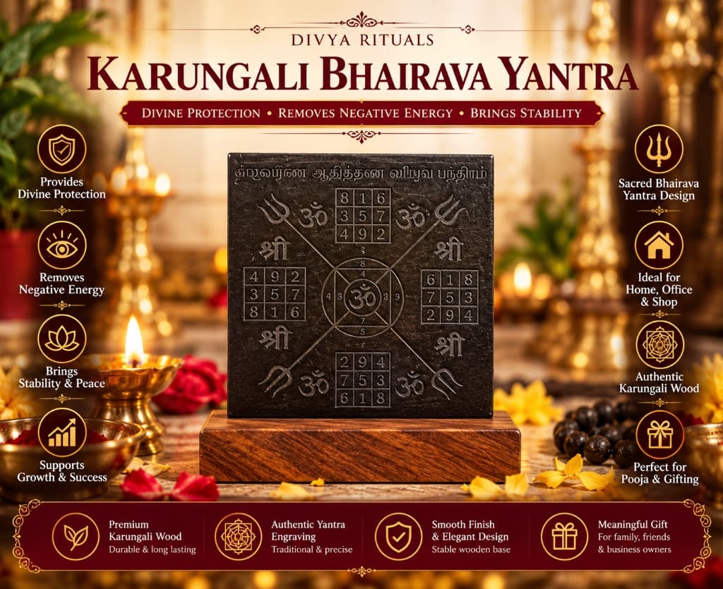 Karungali Bhairava Yantra – Original Ebony Wood with Premium Wooden Base