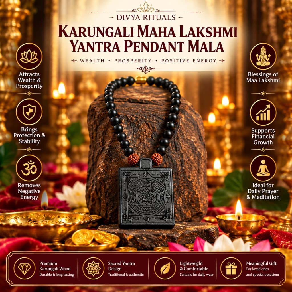 Karungali Maha Lakshmi Yantra Pendant Mala – Consecrated Ebony Beads