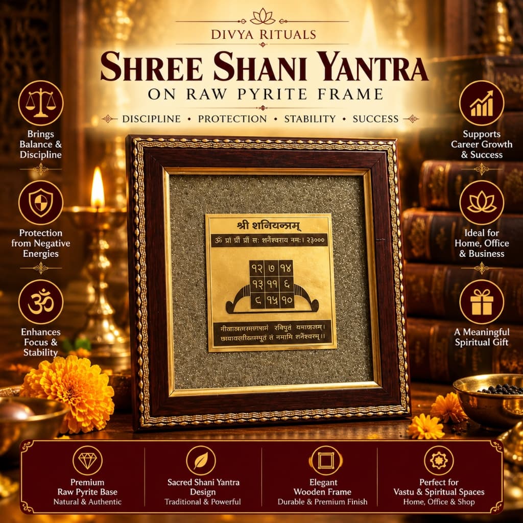 Shree Shani Yantra on Raw Pyrite Frame – Authentic Planetary Shield (15x15 cm)
