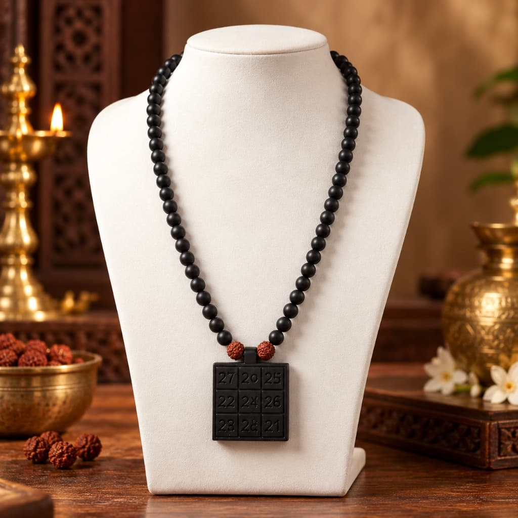 Karungali Shankha Yantra Mala 6MM – Consecrated Ebony Beads & Rudraksha